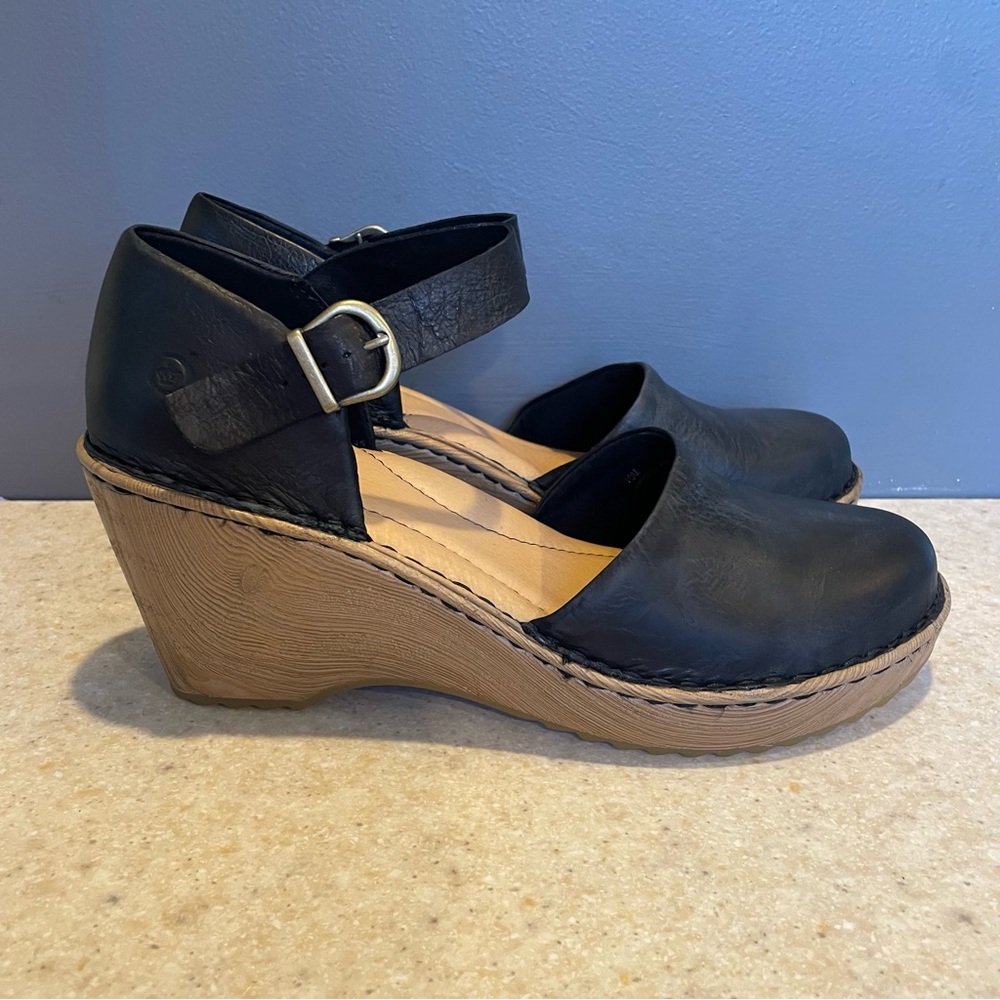 BORN Nellie Comfort Mary Jane Wedge Sandal Leather Clog Handcrafted Scandi Boho - Picture 2 of 16